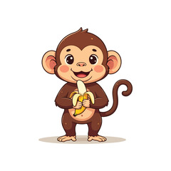 Cute Monkey Cartoon Vector Icon Illustration Animal Icon Cute Monkey Holding Banana Cartoon Vector