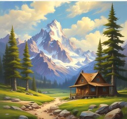 Illustration of wild spring landscape.