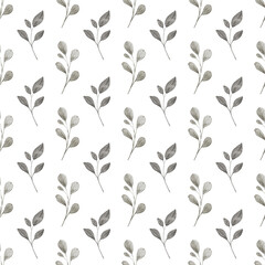Seamless pattern with grey leaves, repeat floral texture, background hand drawing. Perfectly for wrapping paper, wallpaper, fabric, texture and other printing.