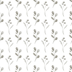 Seamless pattern with grey leaves, repeat floral texture, background hand drawing. Perfectly for wrapping paper, wallpaper, fabric, texture and other printing.