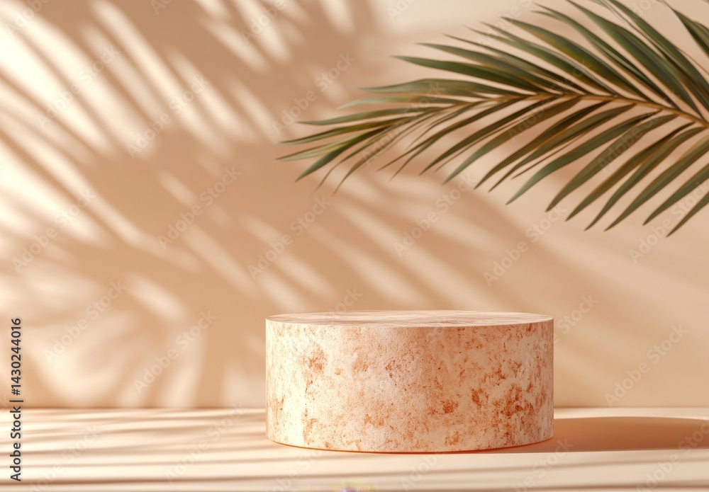 Poster a neutral backdrop featuring a stone platform with shadows creates an ideal setting for showcasing p