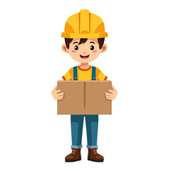 Happy Kid Worker Holding Cardboard Box -  Child labor/kid workers (.