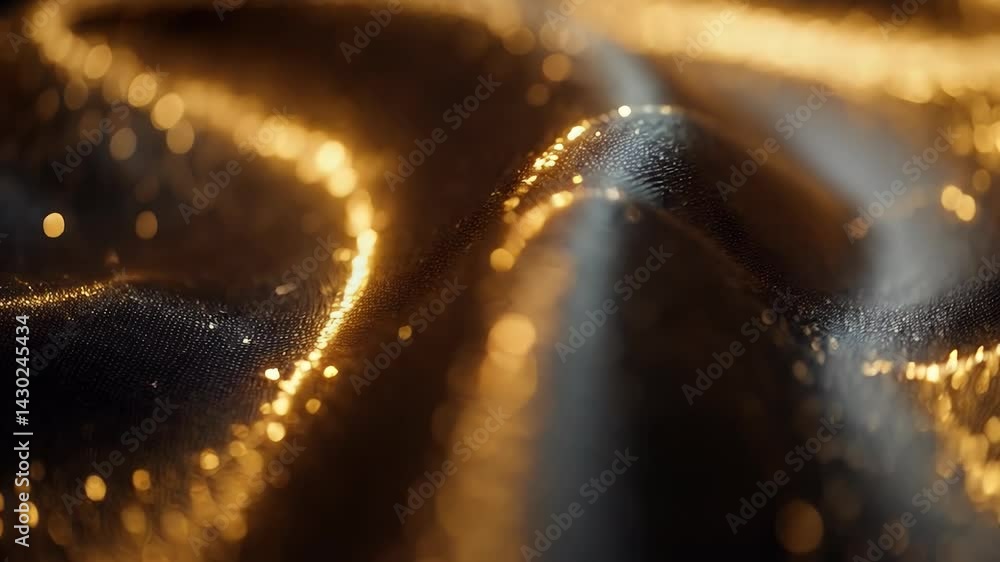 Poster abstract golden and black waves with glittering light reflections in an artistic flowing pattern for
