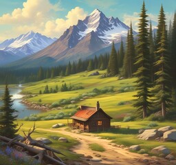 Illustration of wild spring landscape.