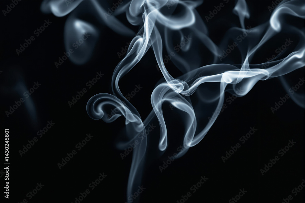 Poster abstract smoke swirls in soft light on a dark background, smooth flowing lines forming elegant patte