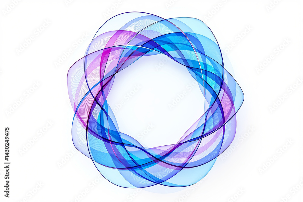 Poster abstract circle of overlapping translucent blue and purple waves in fluid motion style on a light ba