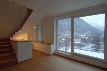 Modern, Spacious Interior with Mountain Views