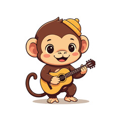 Obraz premium Cute Monkey Cartoon Vector Icon Illustration Animal Icon Cute Monkey Holding Banana Cartoon Vector