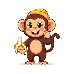 Cute Monkey Cartoon Vector Icon Illustration Animal Icon Cute Monkey Holding Banana Cartoon Vector
