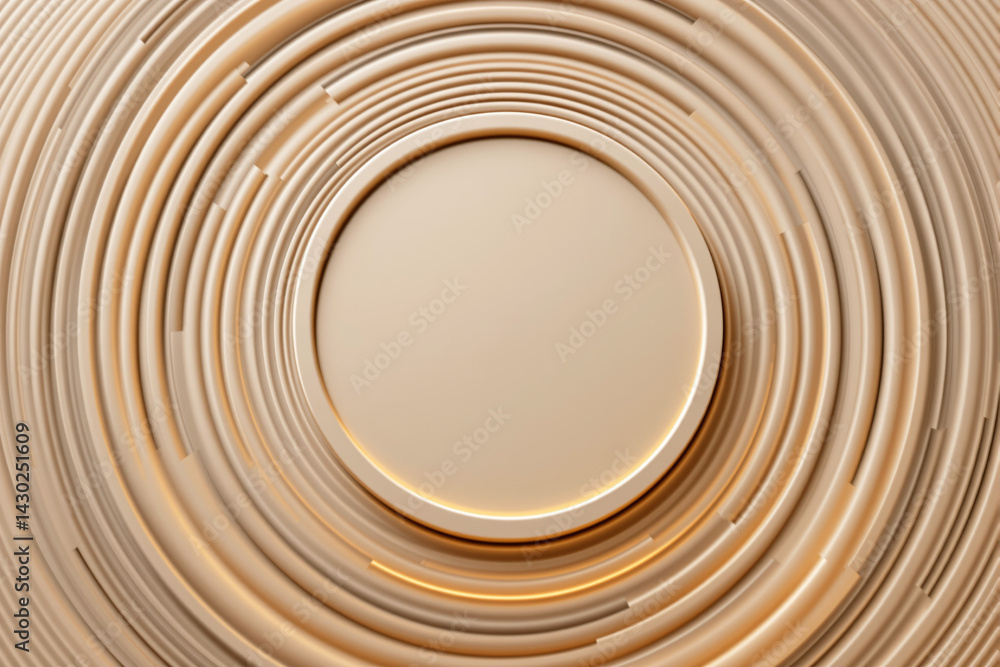 Poster abstract concentric circular shapes in beige tones with smooth light highlights on a soft background