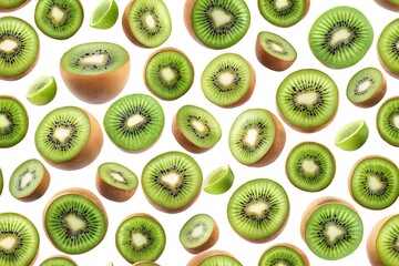 Fototapeta premium Close up of a green kiwi fruit with a slice missing
