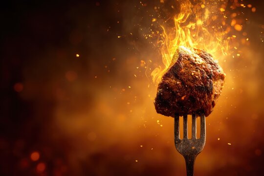 Grilled meat on a fork