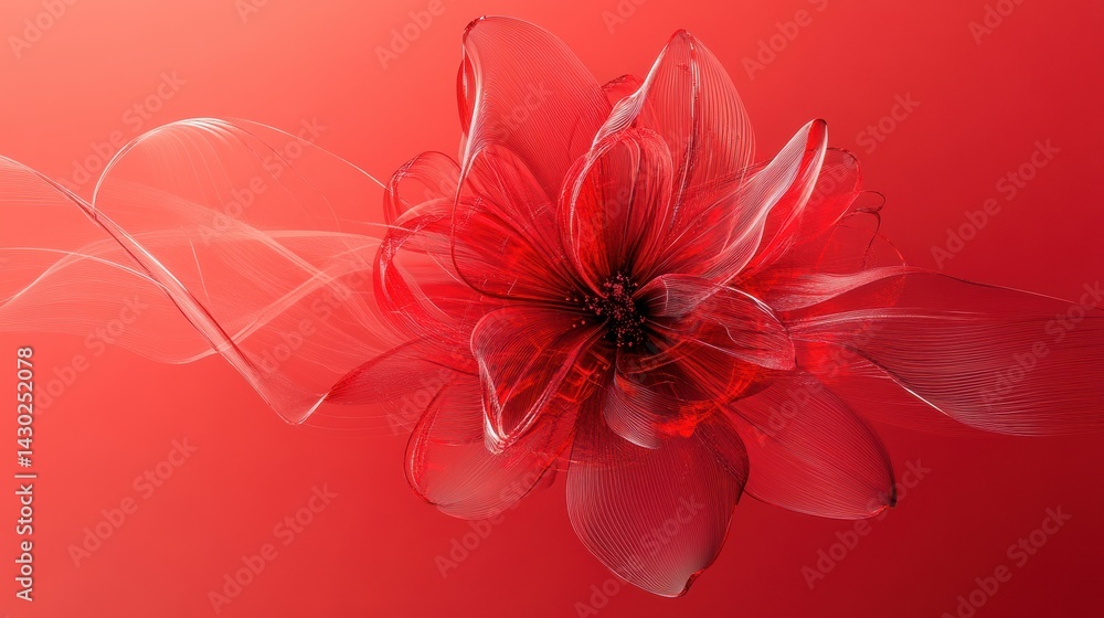 Aufkleber glassy flower shape created from flying lines in a vibrant red gradient on a solid background repres