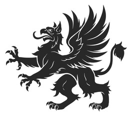 Black and white heraldic rampant griffin on white background. Can be use for coat of arms design.