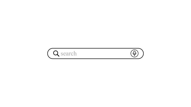 Web search icon animation.As the lens of the magnifying glass hovers over a search bar, a blinking cursor appears inside the bar, inviting interaction.