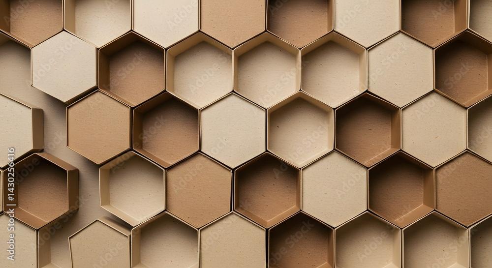 Poster abstract beige hexagon pattern background: close-up of interlocking honeycomb shapes, textured surfa