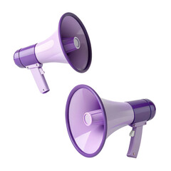 Two Purple Megaphones with Identical Design, Featuring Light Purple Body and Dark Purple Handle and Rim a transparent background.