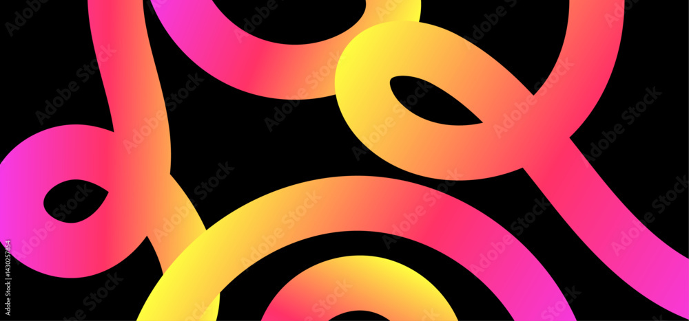 Poster Abstract wavy line flowing in curve shape with vibrant vector gradient of pink, orange, yellow colors on background with copy space	