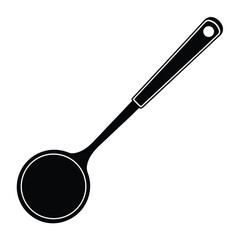 black silhouette of a ladle with a rounded bowl and a long handle Art & Illustration