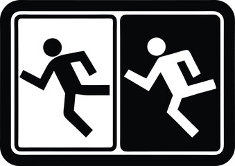 Rectangular Icon with Black Border, Two Running Stick Figures, White and Black