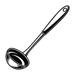 black silhouette of a ladle with a rounded bowl and a long handle Art & Illustration
