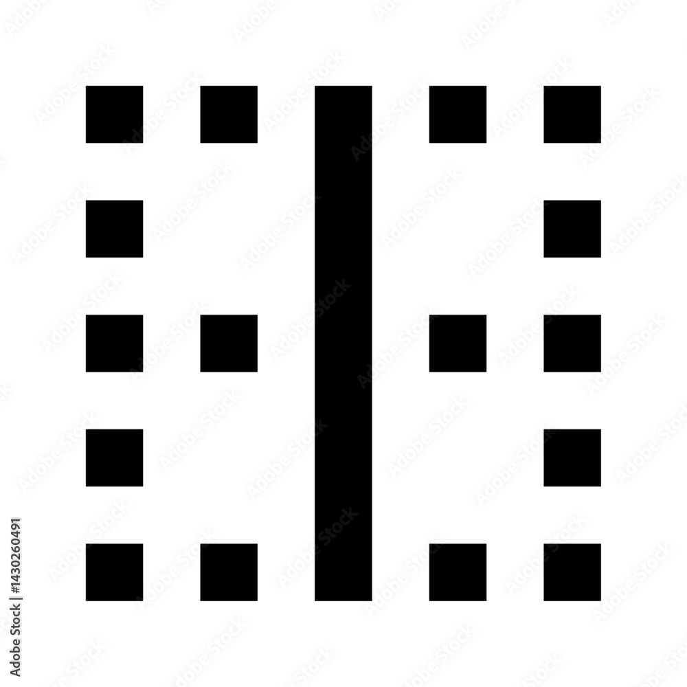 Poster black squares arranged symmetrically around a central vertical rectangle on a white background formi