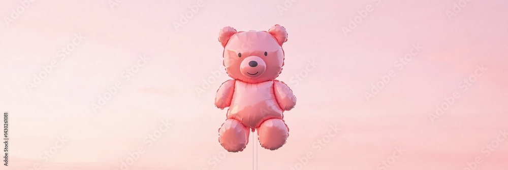 Poster floating bear shaped balloon drifts in light pink sky with sparkling star string on a calm day gener
