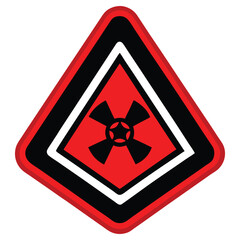 Radiation Hazard Symbol in Red and Black Rhombus Shape on White Background