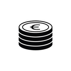Coin stack icon, black silhouette of a stack of Euro coins, Art & Illustration