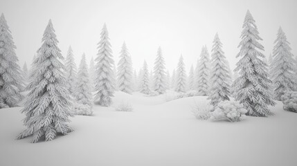 Pristine winter wonderland of snow-covered evergreens.