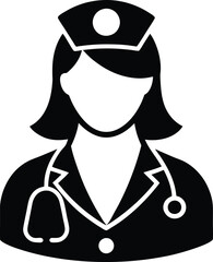 Silhouette of Nurse with Stethoscope and Hat Isolated on Transparent Design