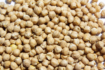 Chickpeas placed on a white background