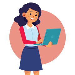 woman standing with laptop vector