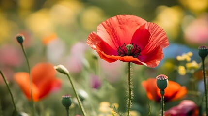 Obraz premium Vibrant Red Poppy in a Field
