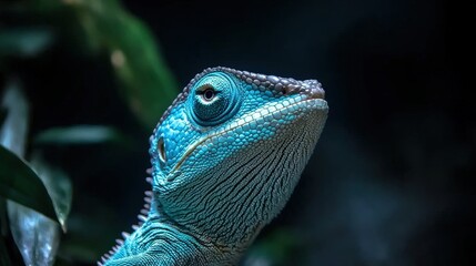 Fototapeta premium Close-up of a blue lizard with detailed scales.