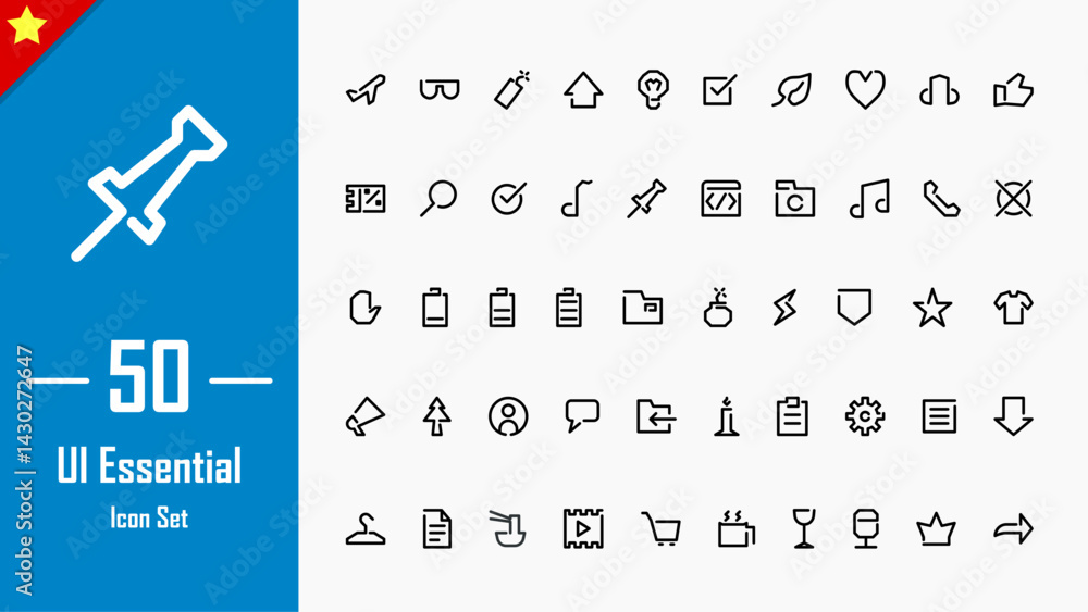 Poster design illustration graphic of ui essential icon with line style. suitable for ui, mobile design, we