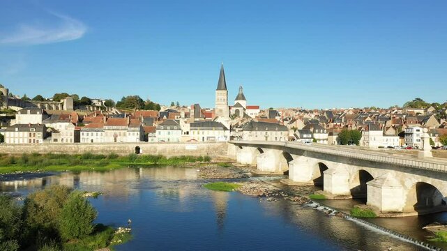 The stone arch of La Charite above the Loire in Europe, France, Burgundy, Nievre, in summer, on a sunny day.&nbsp;