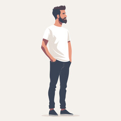 Fototapeta premium Hipster young man with beard and mustache in casual clothes. Vector illustration