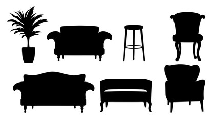 Fototapeta premium set of furniture sofa and armchairs silhouette vector on white background