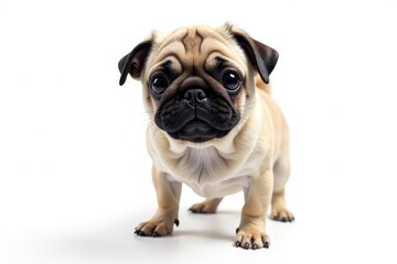 Obraz premium Adorable pug dog, isolated on pure white background, fawn, eyes, canine