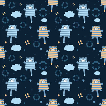 Cute Outer Space Cat Pattern Vector Illustration