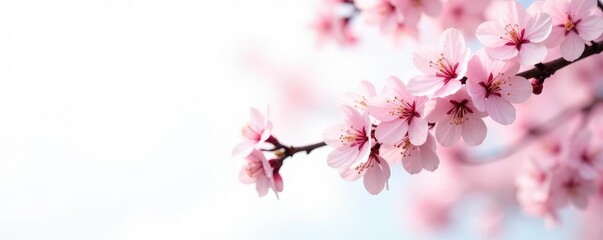 Cherry blossom branches on a white background with a subtle gradient, spring, forest, landscape