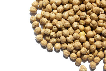 Chickpeas placed on a white background