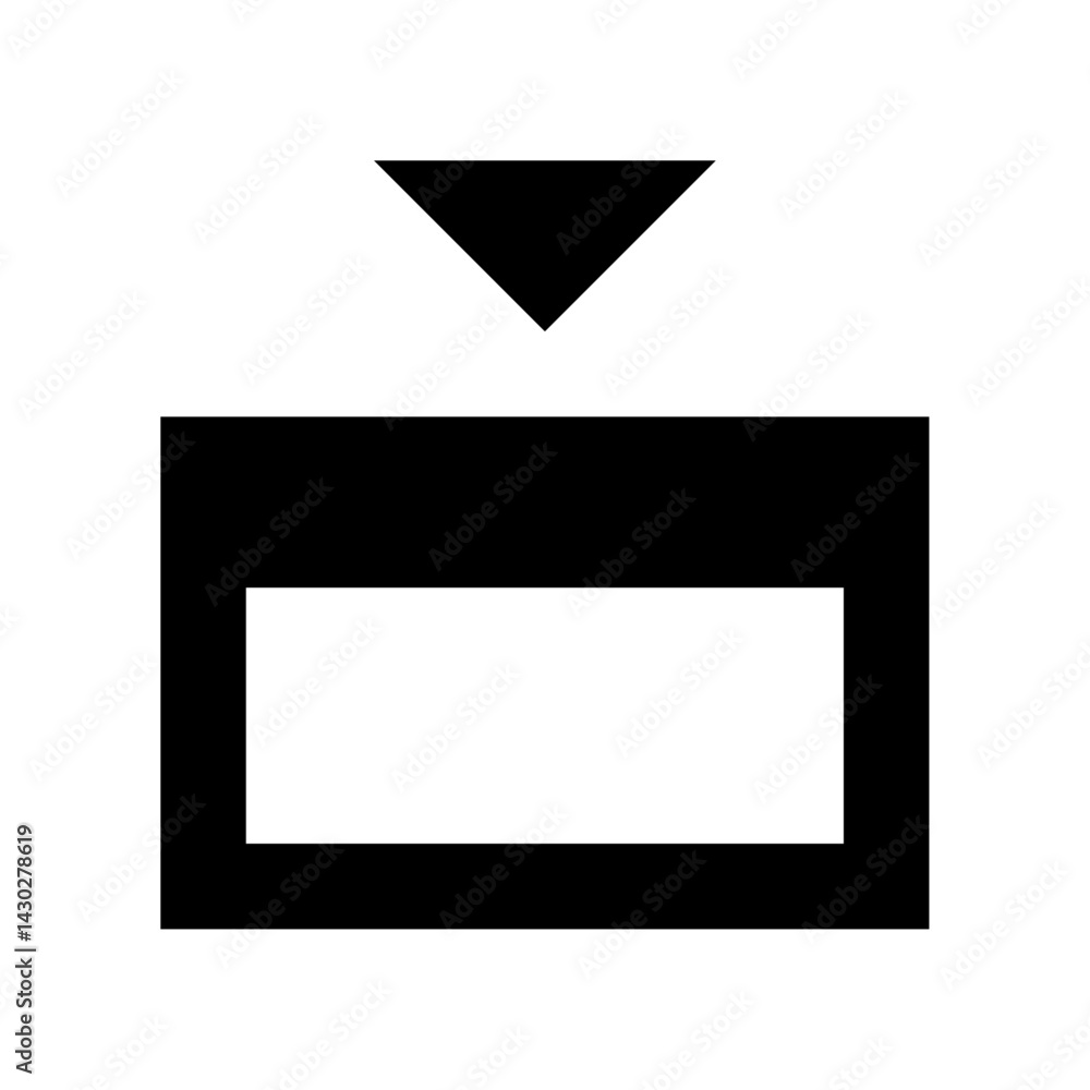 Poster geometric black shapes a triangle pointing down above a rectangle outline on a white background desi