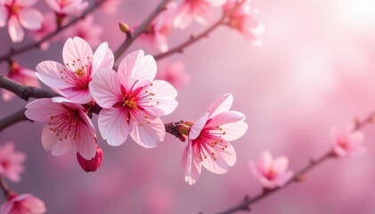 Fototapeta premium Delicate pink sakura blossoms, soft petals, flowing branches, flower, pink flower