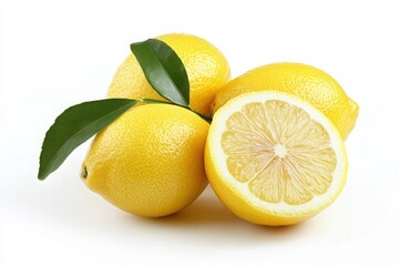 Fresh Lemons with Leaves, Close-up