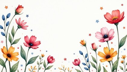 Delicate watercolor-style wildflowers, soft pastel tones, repeating pattern , patterned background, spring