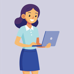 woman standing with laptop vector