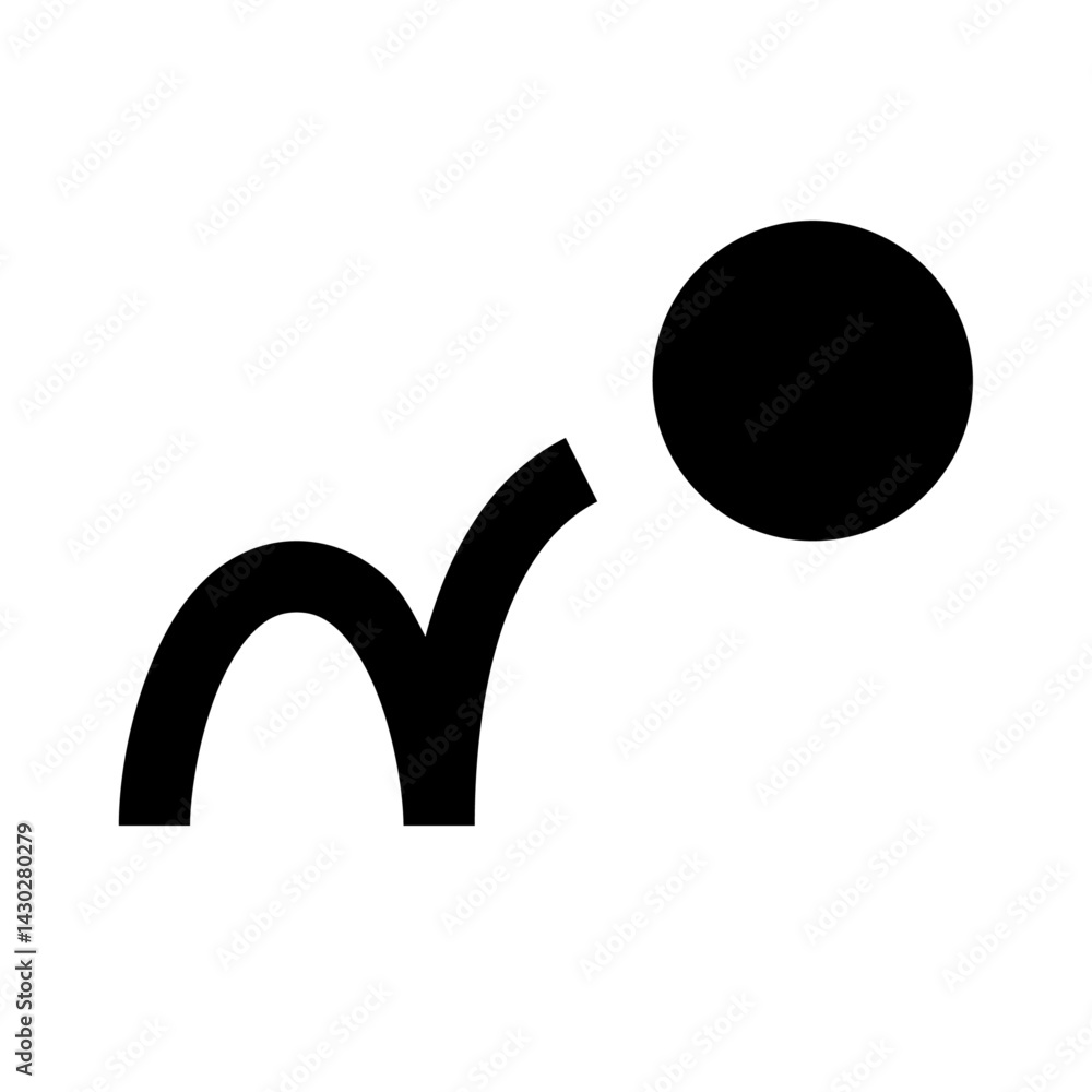 Poster illustration of a bouncing ball with a curved path in black and white simple graphic design style im