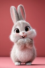 Obraz premium a cute rabbit with big eyes on a pink background